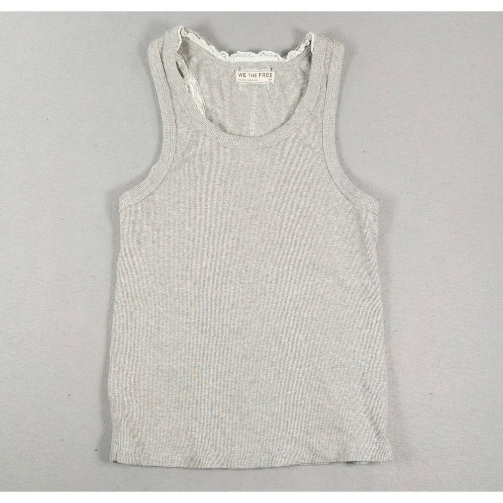 We The Free Womens Ribbed Tank Top Lace Trim Scoop Neck Gray Size Small Boho
